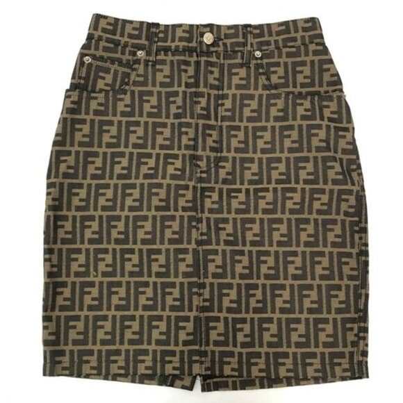 Fendi Vintage 80s Jacquard Skirt Zucca FF Monogram Print | Size 30 (US) - Picture 1 of 4